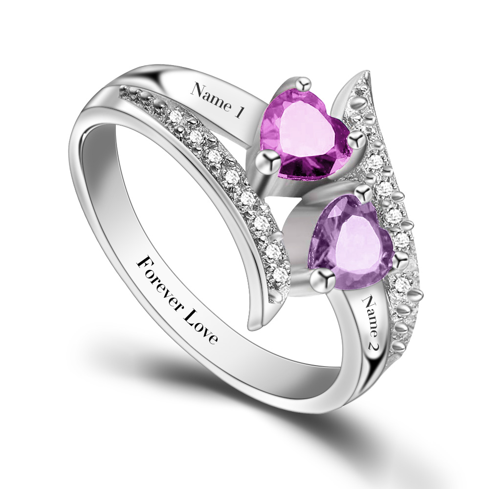 R4-1 Personalized Promise Ring with Birthstone and Custom Engraving