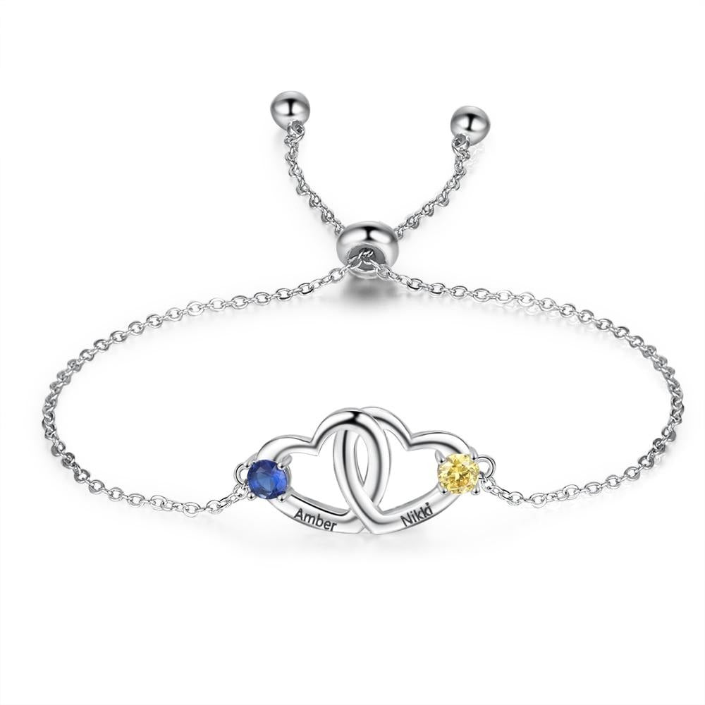 Personalized Heart Bracelets or Anklet with 2 Birthstones  for Women 