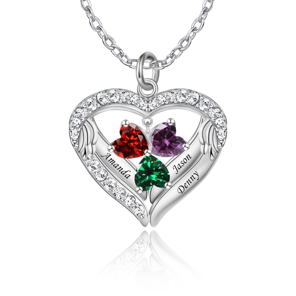 Personalized Heart Pendant Birthstone Necklace Series with Engraved Names