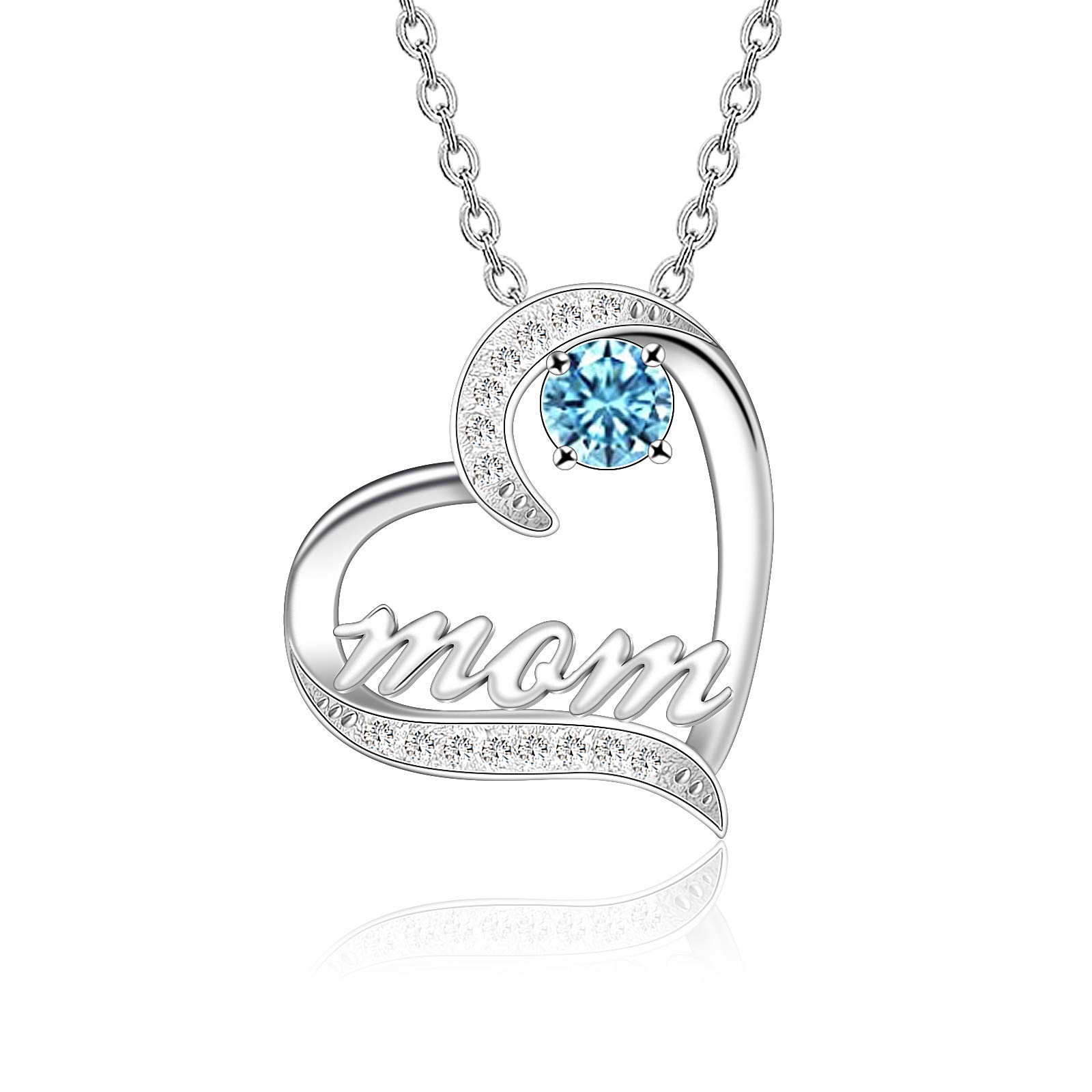 Love Heart Pendant Necklace with Birthstone for Mom-YITUB