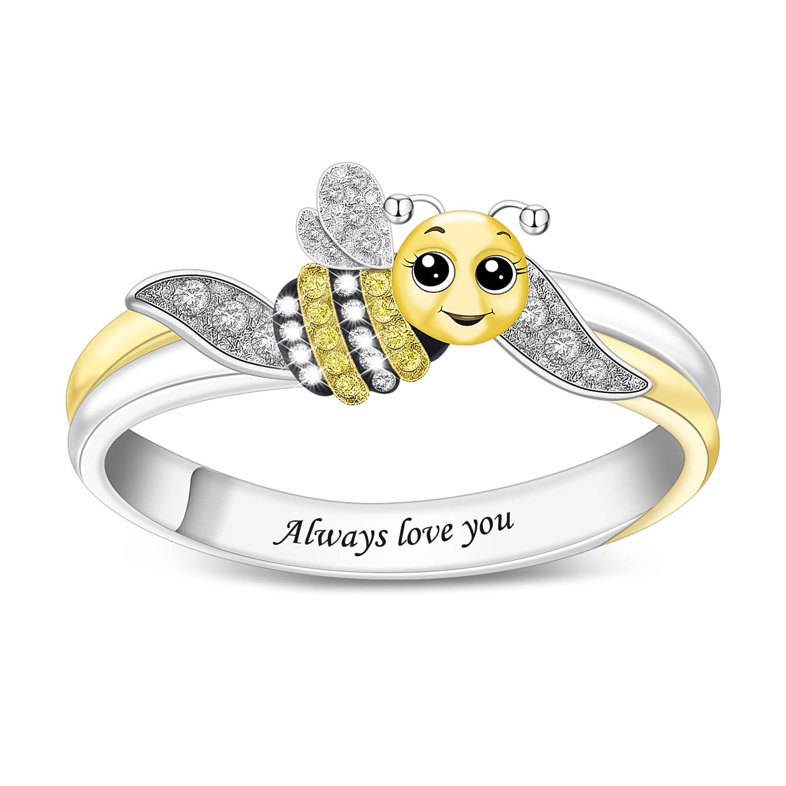 Personalized Little Bee Shaped Ring and Free Engraving.