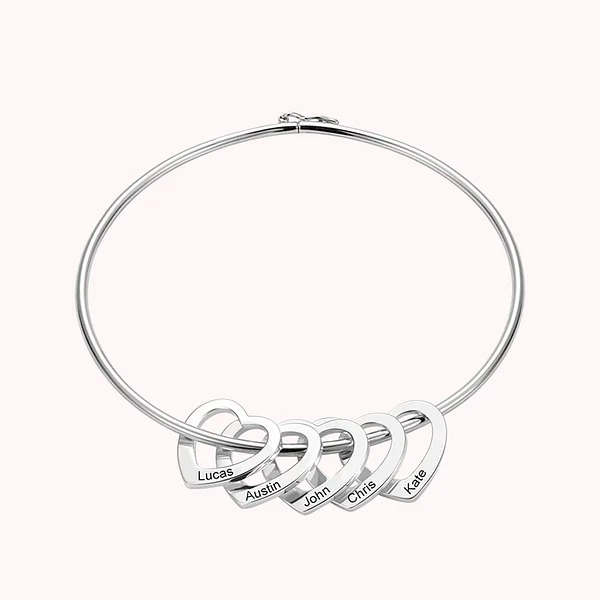 Personalized Women Bangle Bracelet With Heart Charms-YITUB