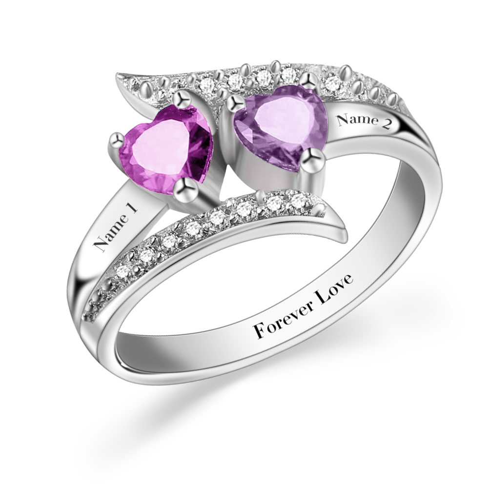 Personalized Birthstone Promise Ring with Engraving Names For Her-YITUB