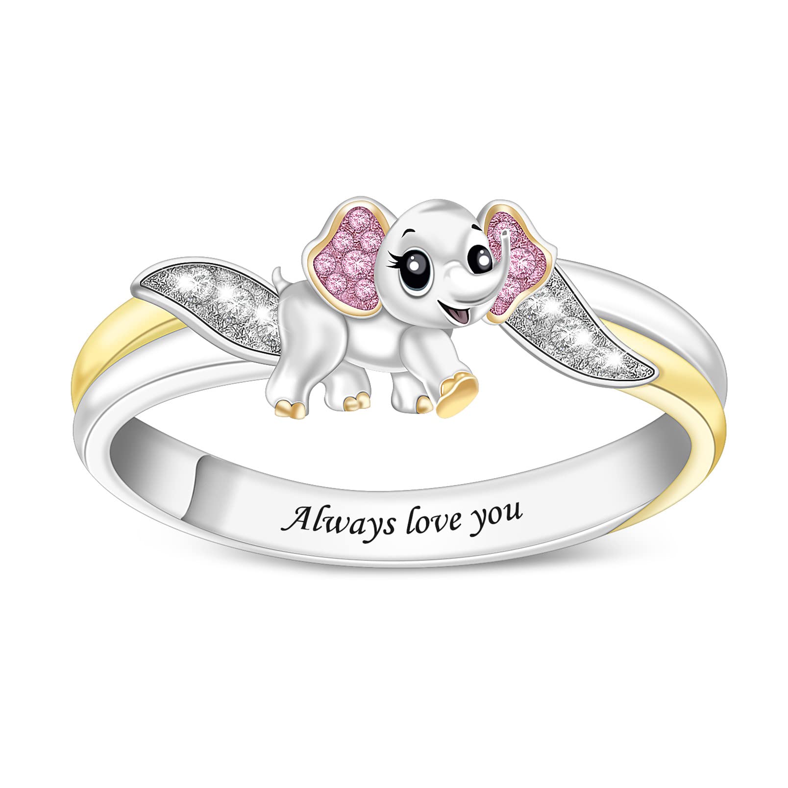 Personalized Baby Elephant Shaped Ring and Free Engraving.