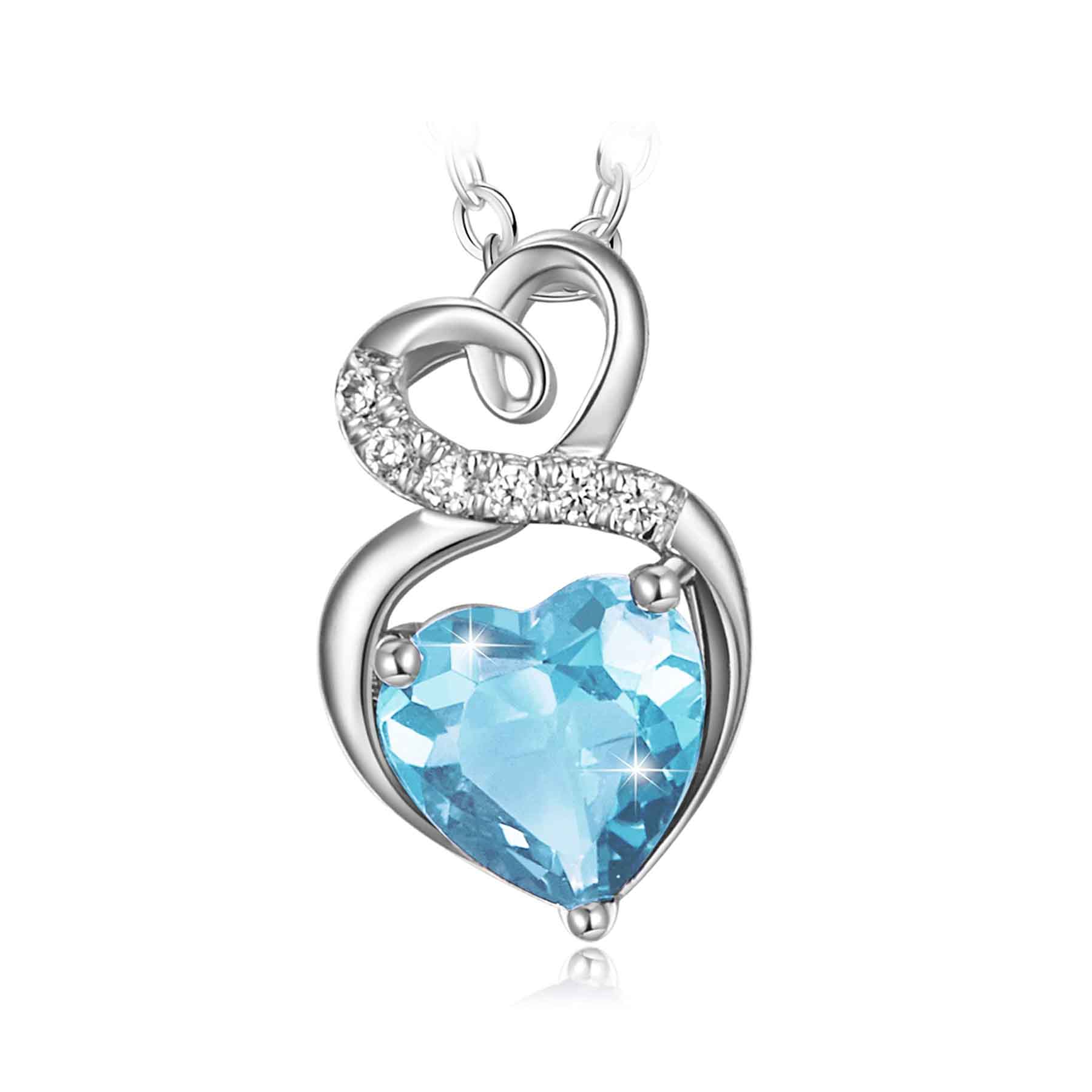 Double Heart Pendant Necklace for Women with Simulated Birthstone