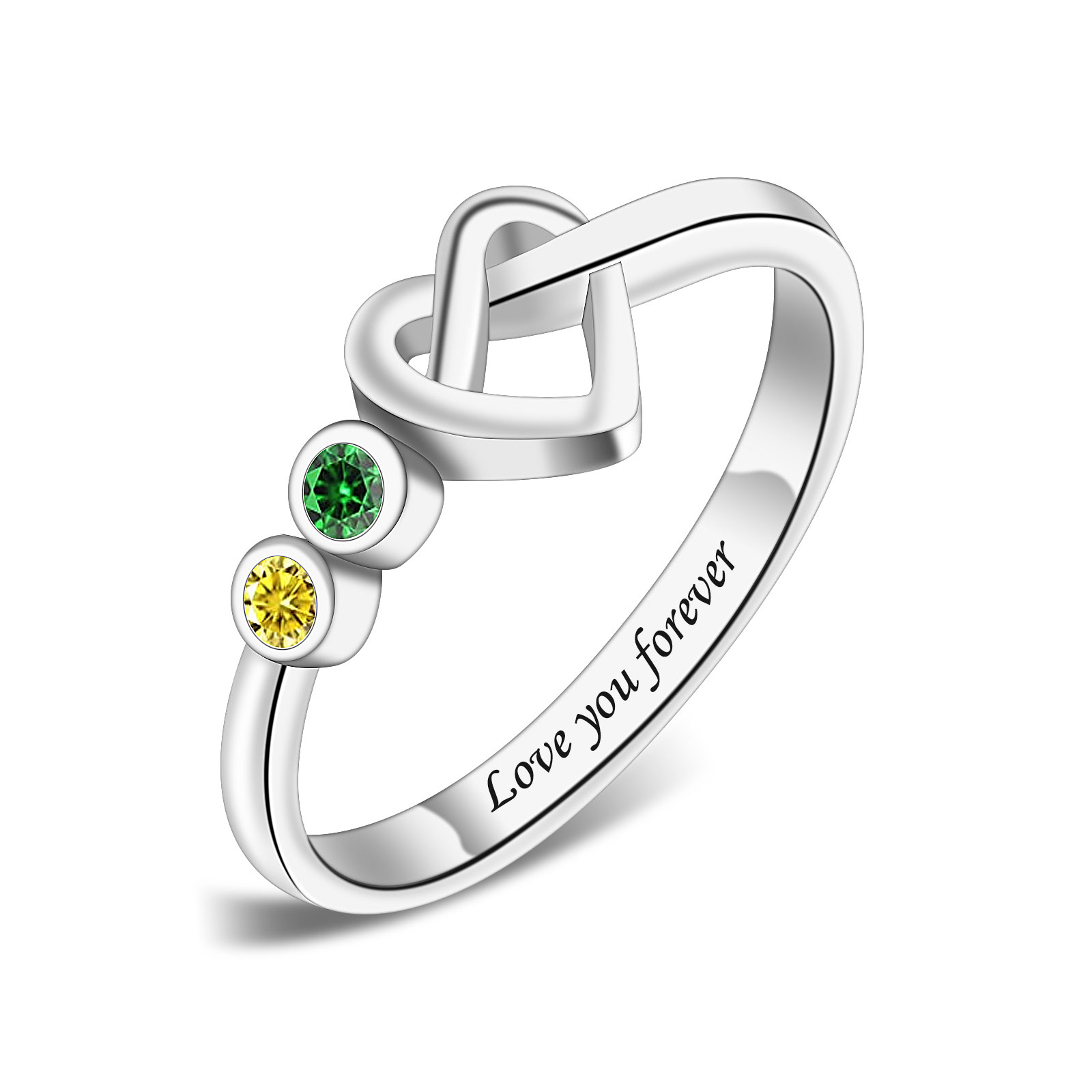 Custom Two Birthstones Love You Forever Ring Anniversary Gift-YITUB