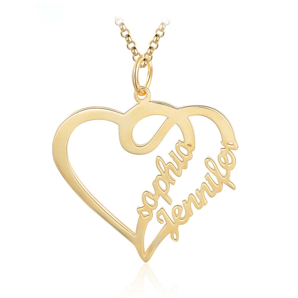 Personalized Overlapping Heart Two Name Necklace