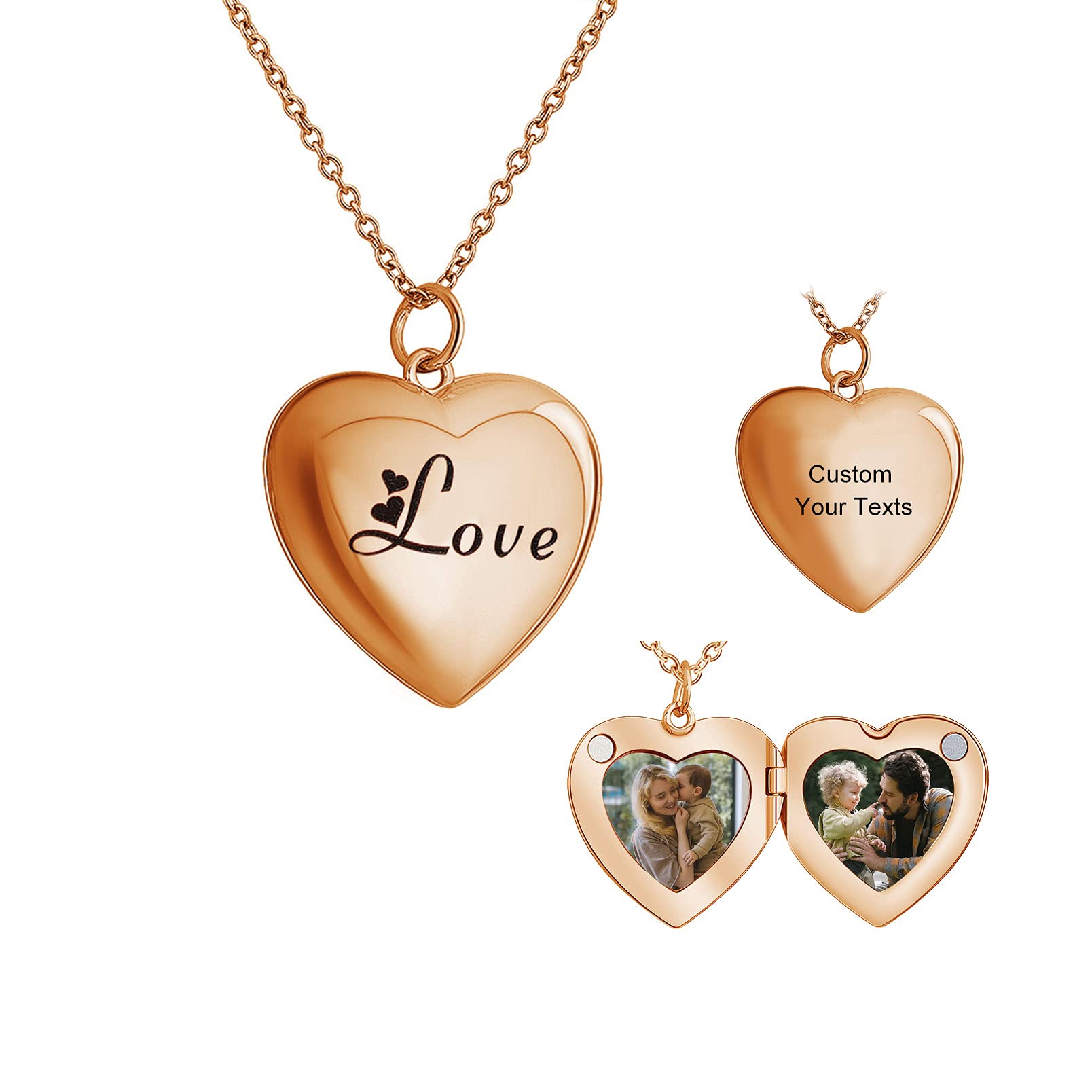 Love Heart Locket Necklace that Holds 2 Photos-YITUB