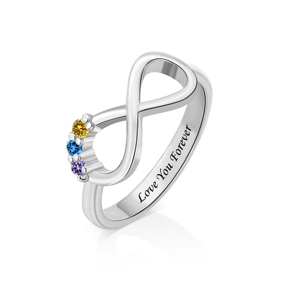 Personalized Infinity Ring Birthstone Ring for Mom with Engraving-1