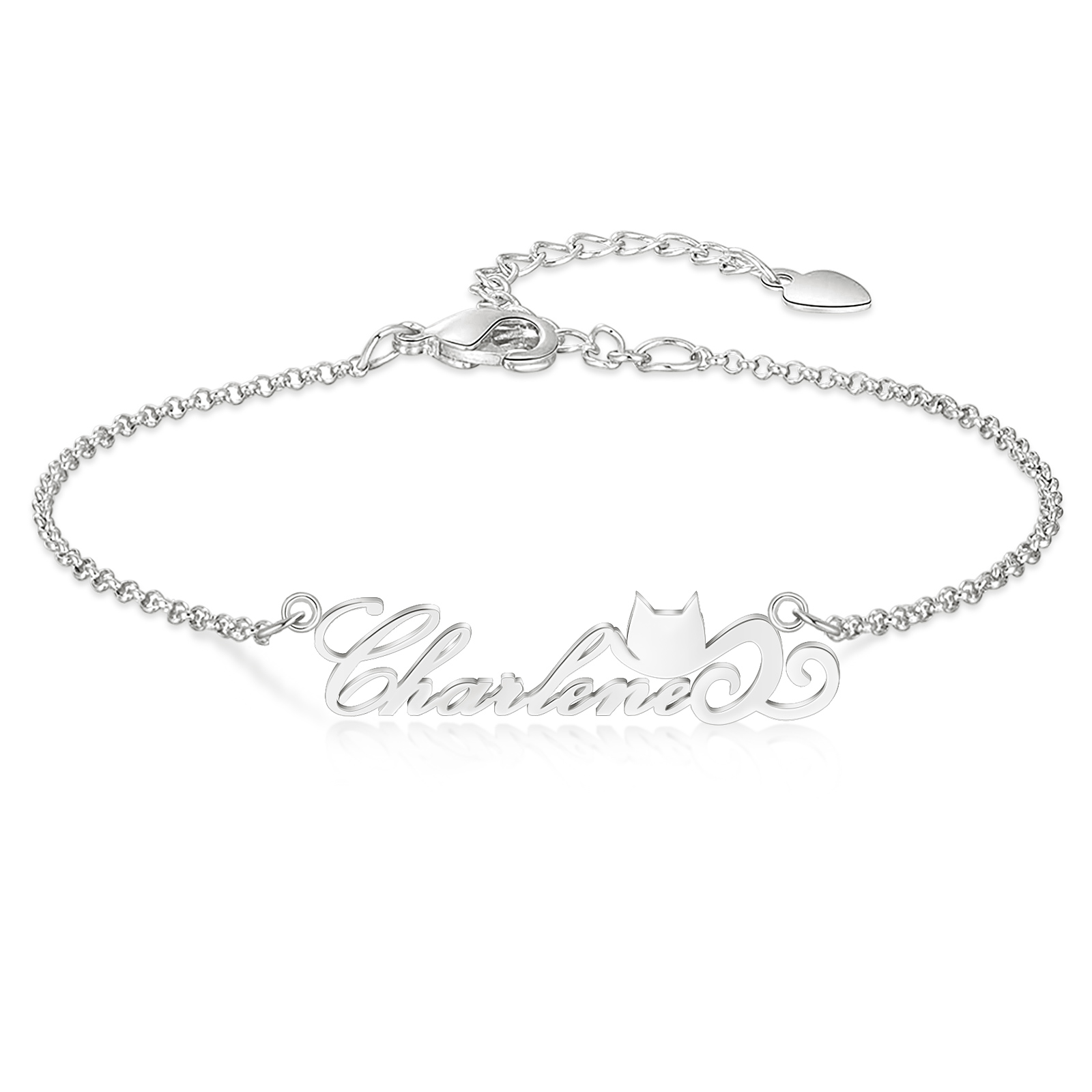Personalized Engraved Name Bracelet with Cat Avatar for Her