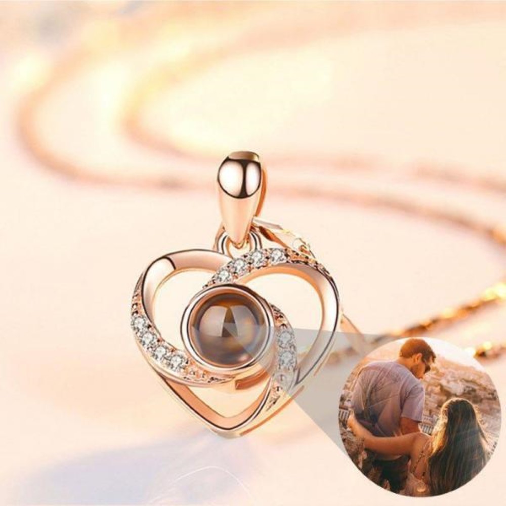 Personalized Rotating Heart Photo Projection Necklace-YITUB