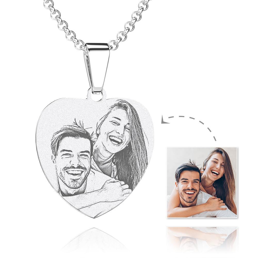 Personalized Heart Photo Engraved Tag Necklace for Women
