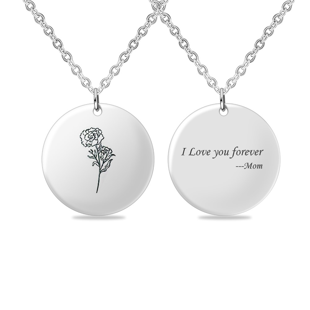 Engraved Birth Flower Necklace Nice Gift for Her