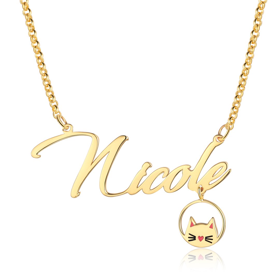 Custom Name Necklace with Cat Avatarfor Women