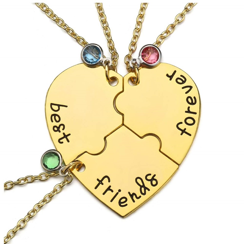 Heart Puzzle Birthstone Necklace with Free Engraved Names-YITUB