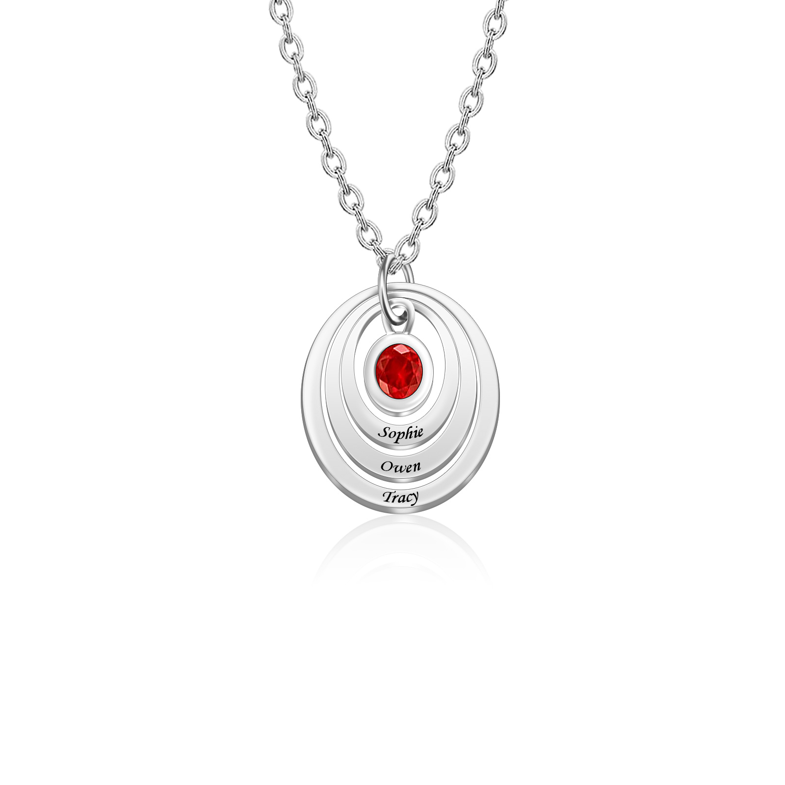 Cascading Oval Circle Pendant Necklace with Birthstone-YITUB