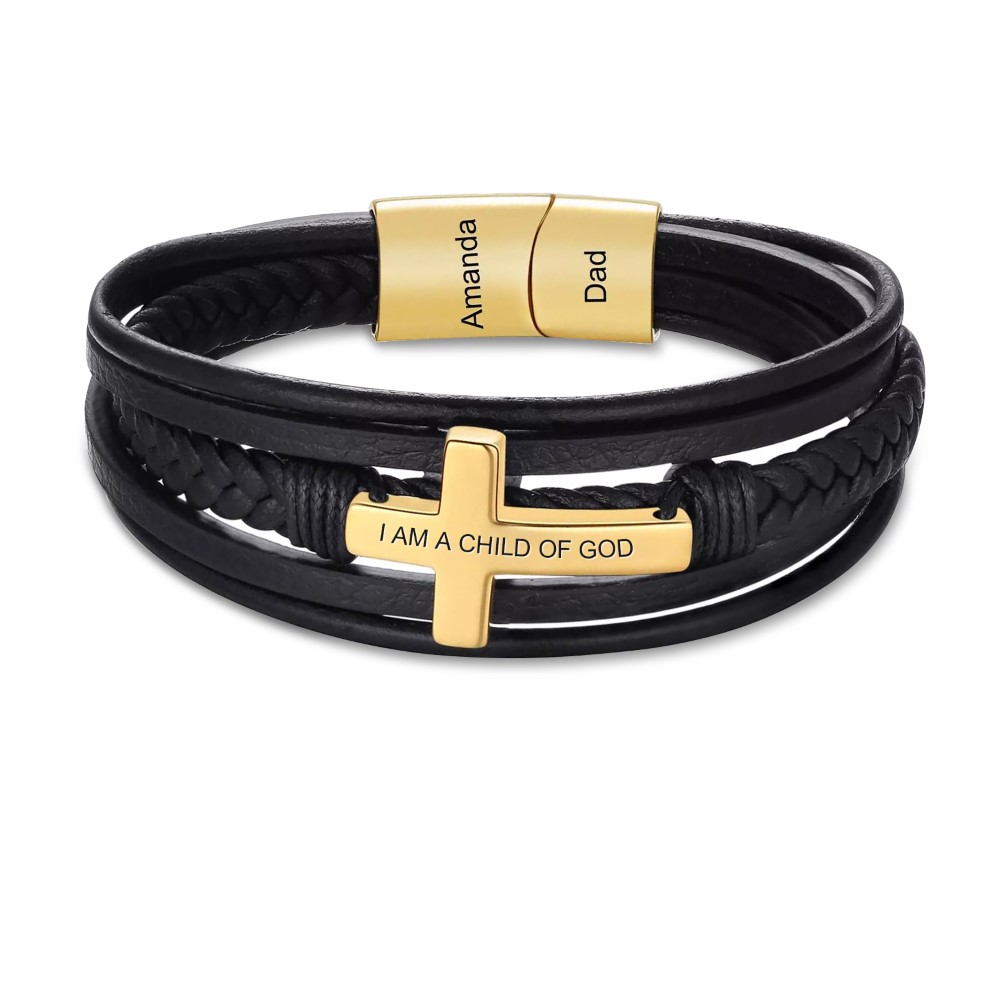 Personalized Leather Bracelet for Men with Names Style 5-YITUB