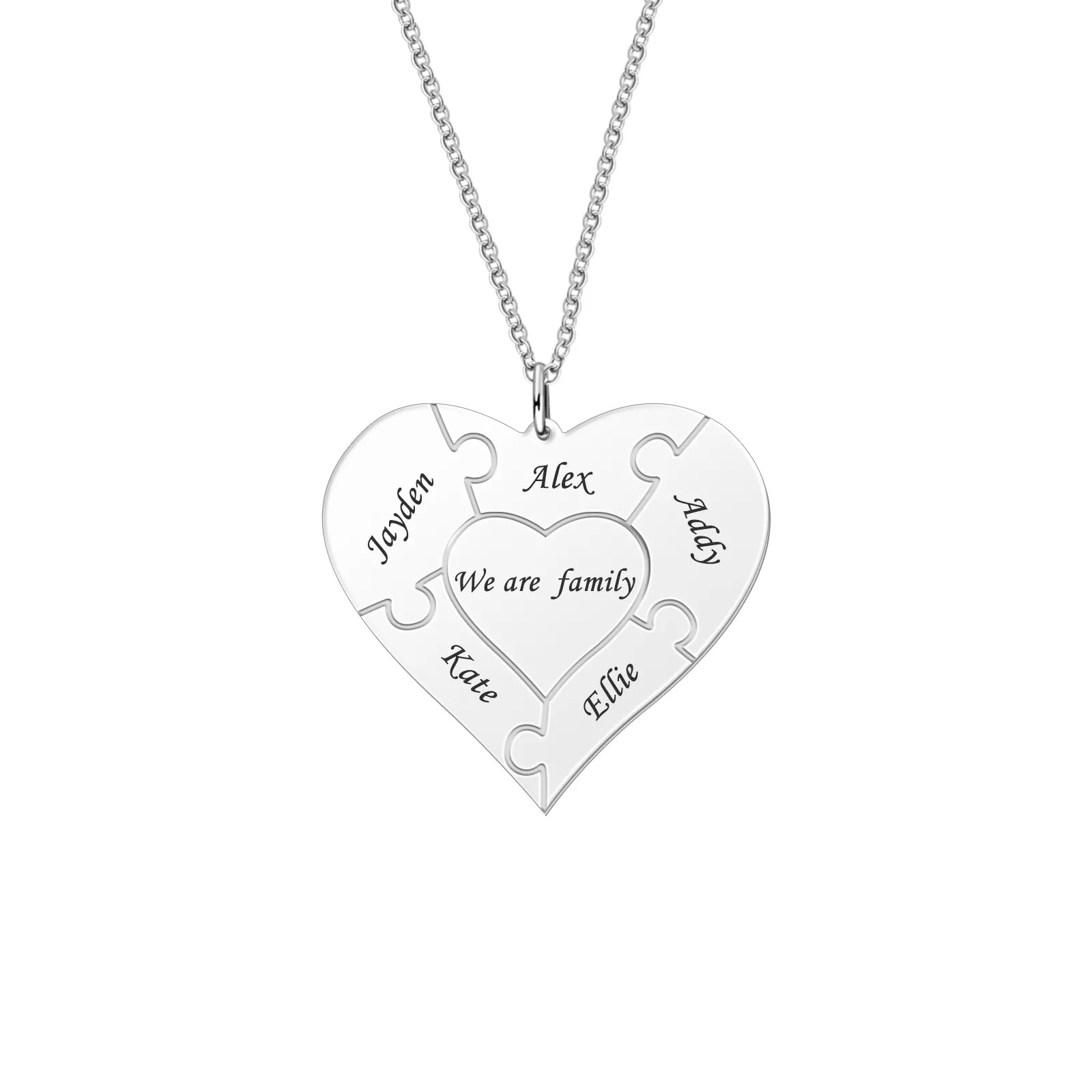 Personalized Love Heart Necklace Puzzle Necklace with Engraving Names