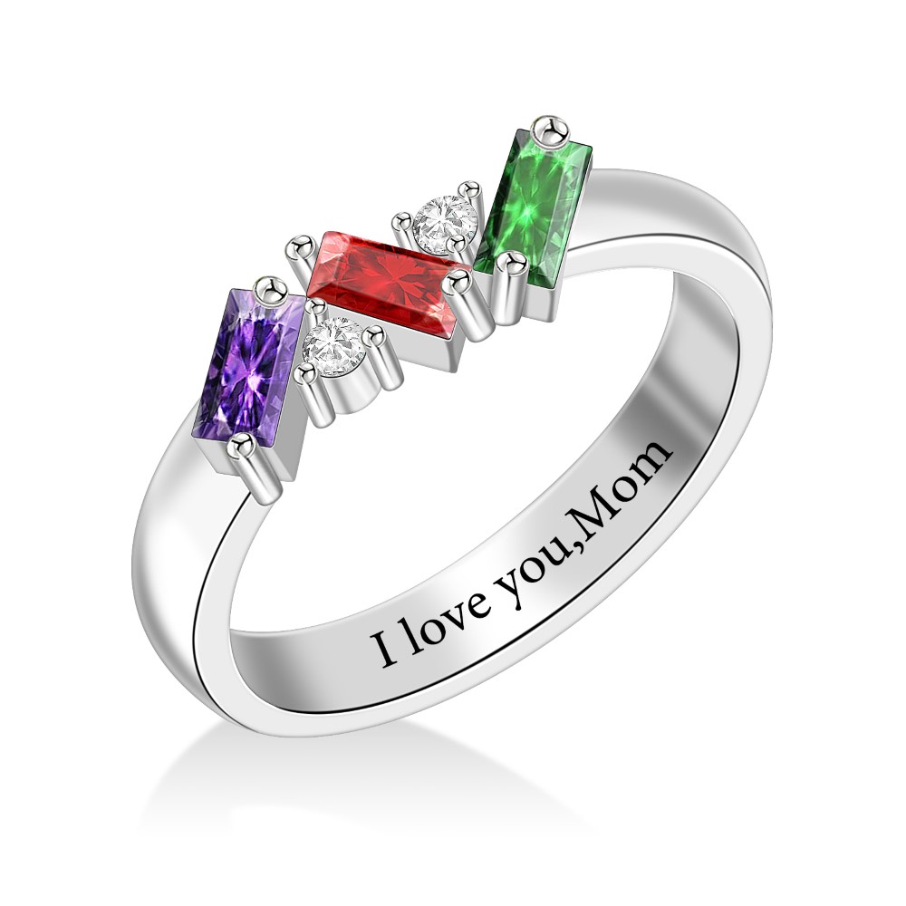 Personalized Bend Birthstone Ring for Mom-YITUB