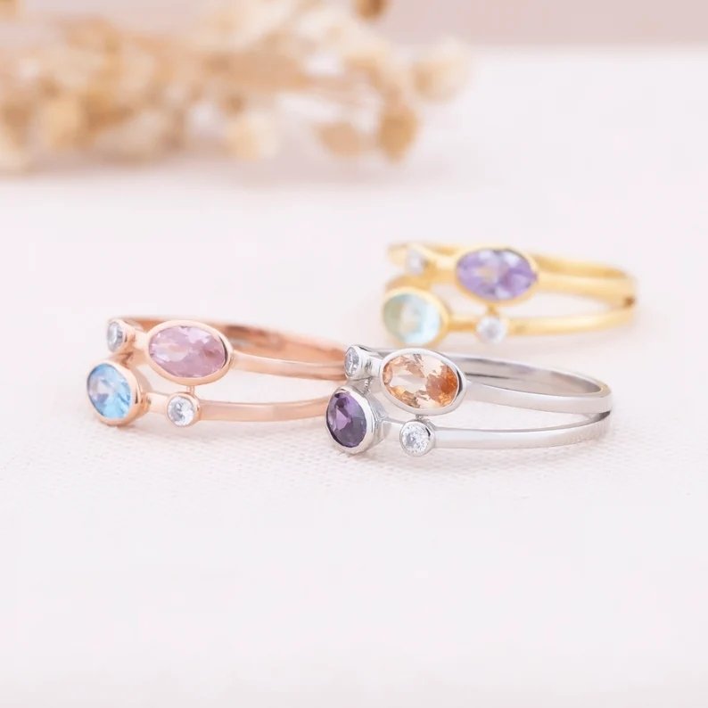 Family Double Birthstones Ring for Women-YITUB