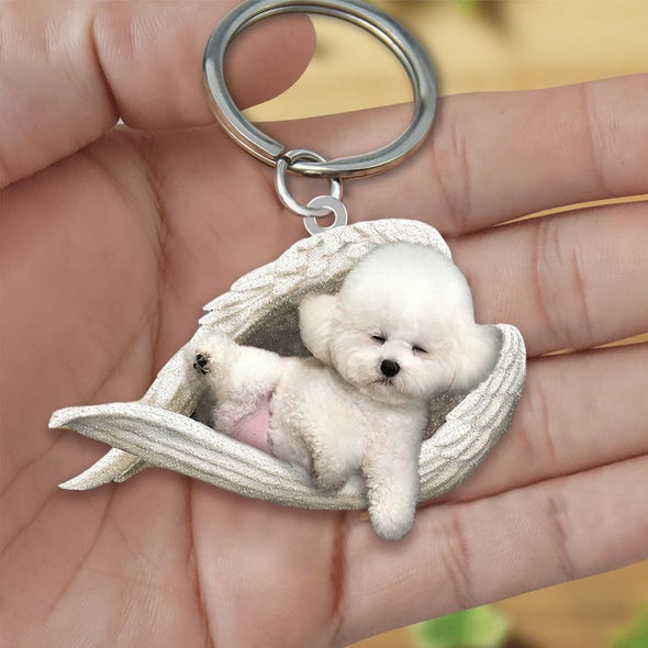 Personalized Acrylic Dog Sleeping Angel Keychain-Double Sided Printing