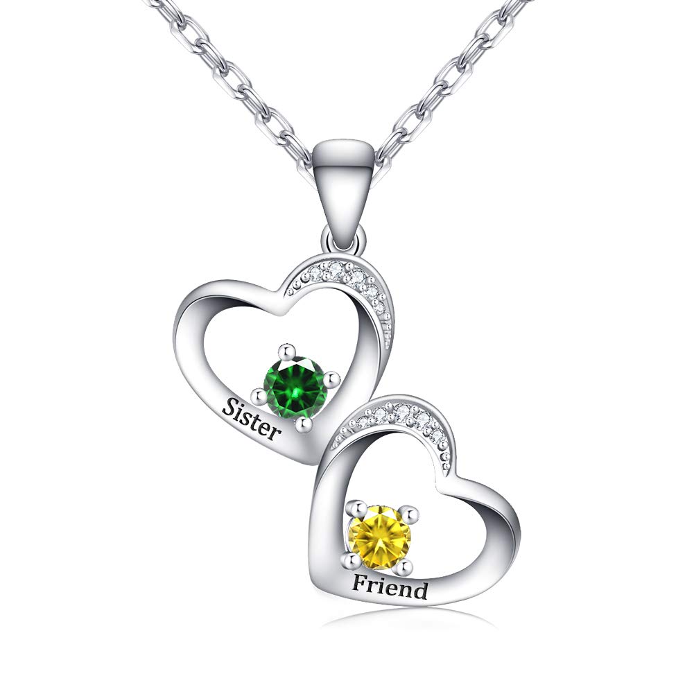 Heart-to-Heart Birthstone Necklace for Lovers