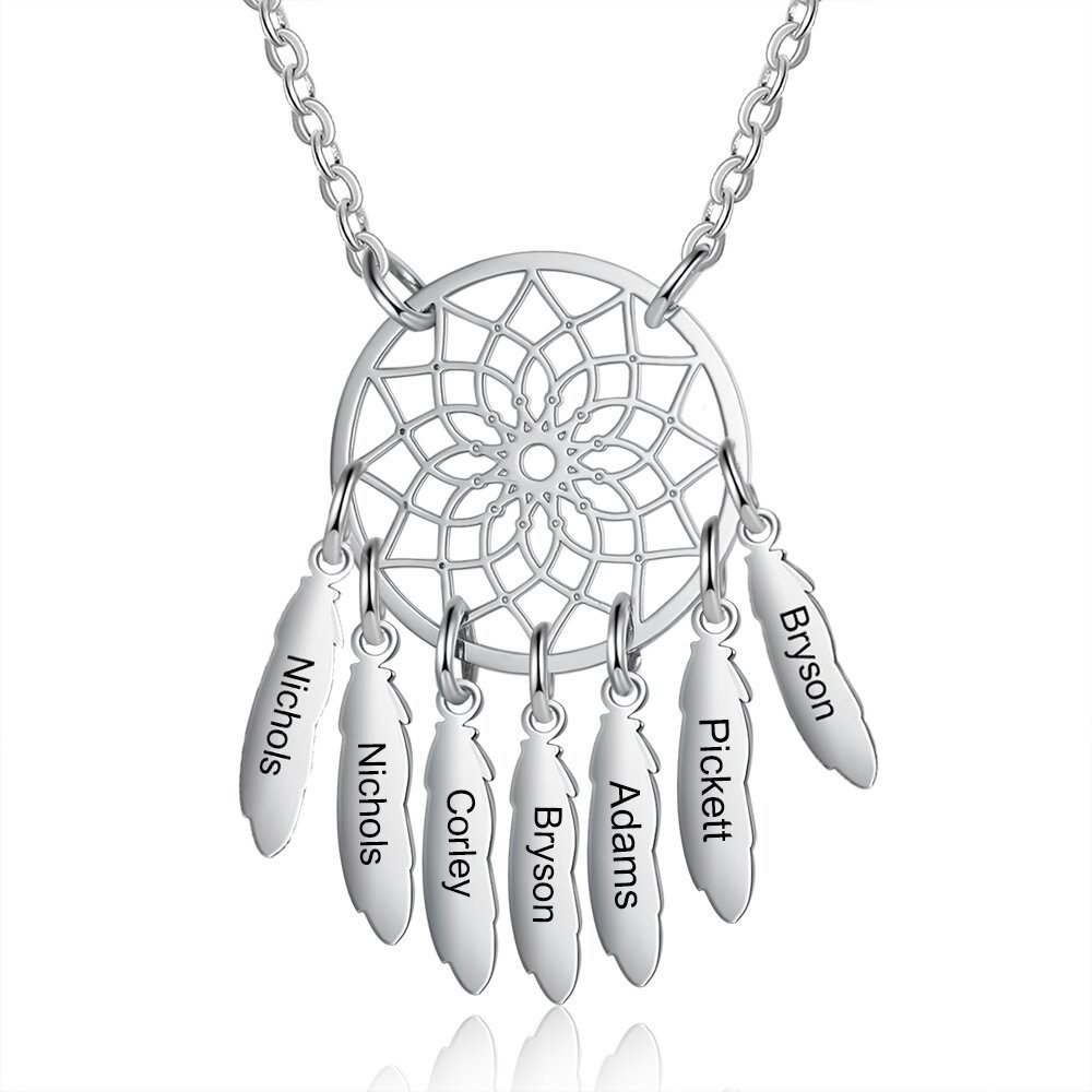 Custom Dream Catcher Necklace Engraved 1-7 Names For Women