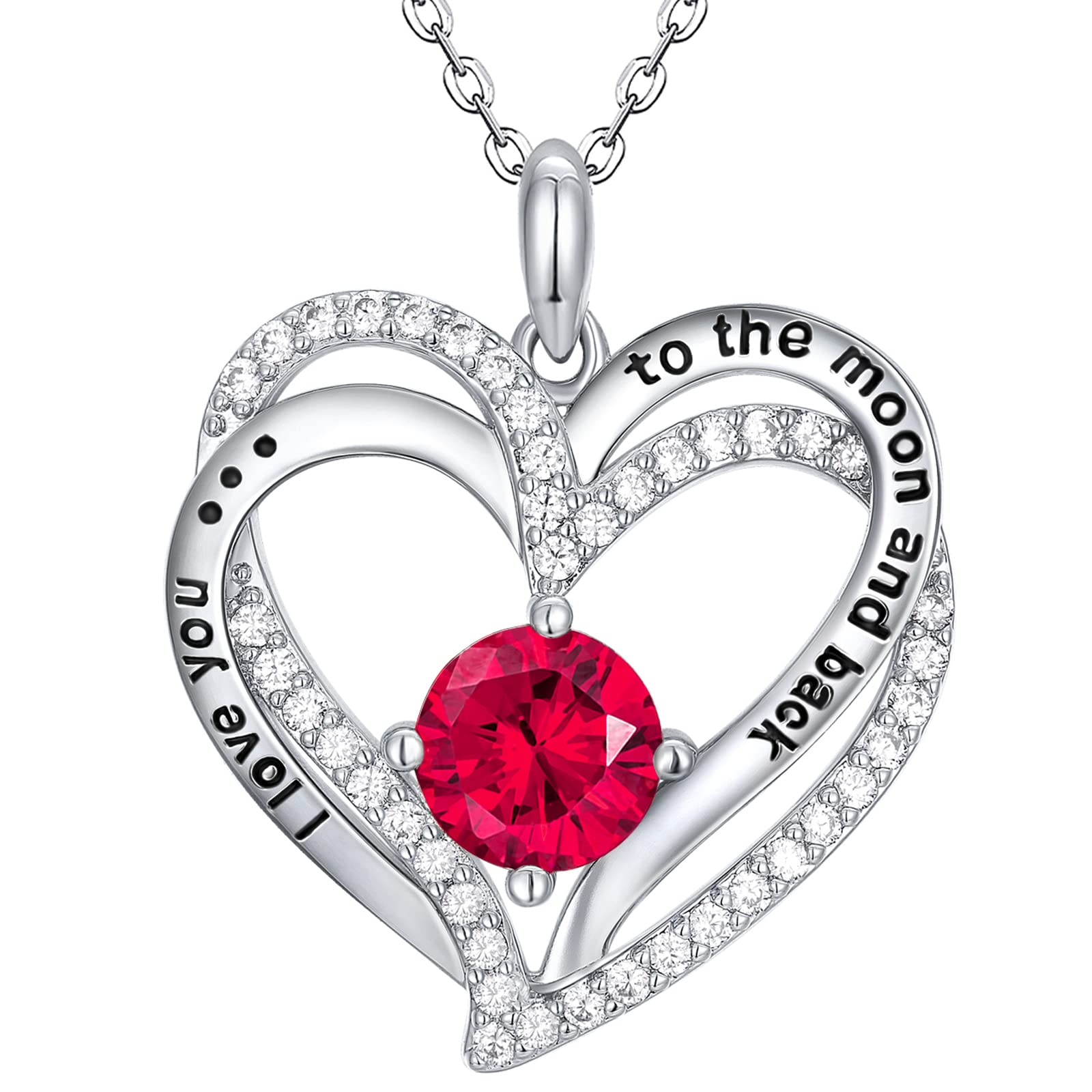 Double Heart Intertwined Birthstone Necklace for Women
