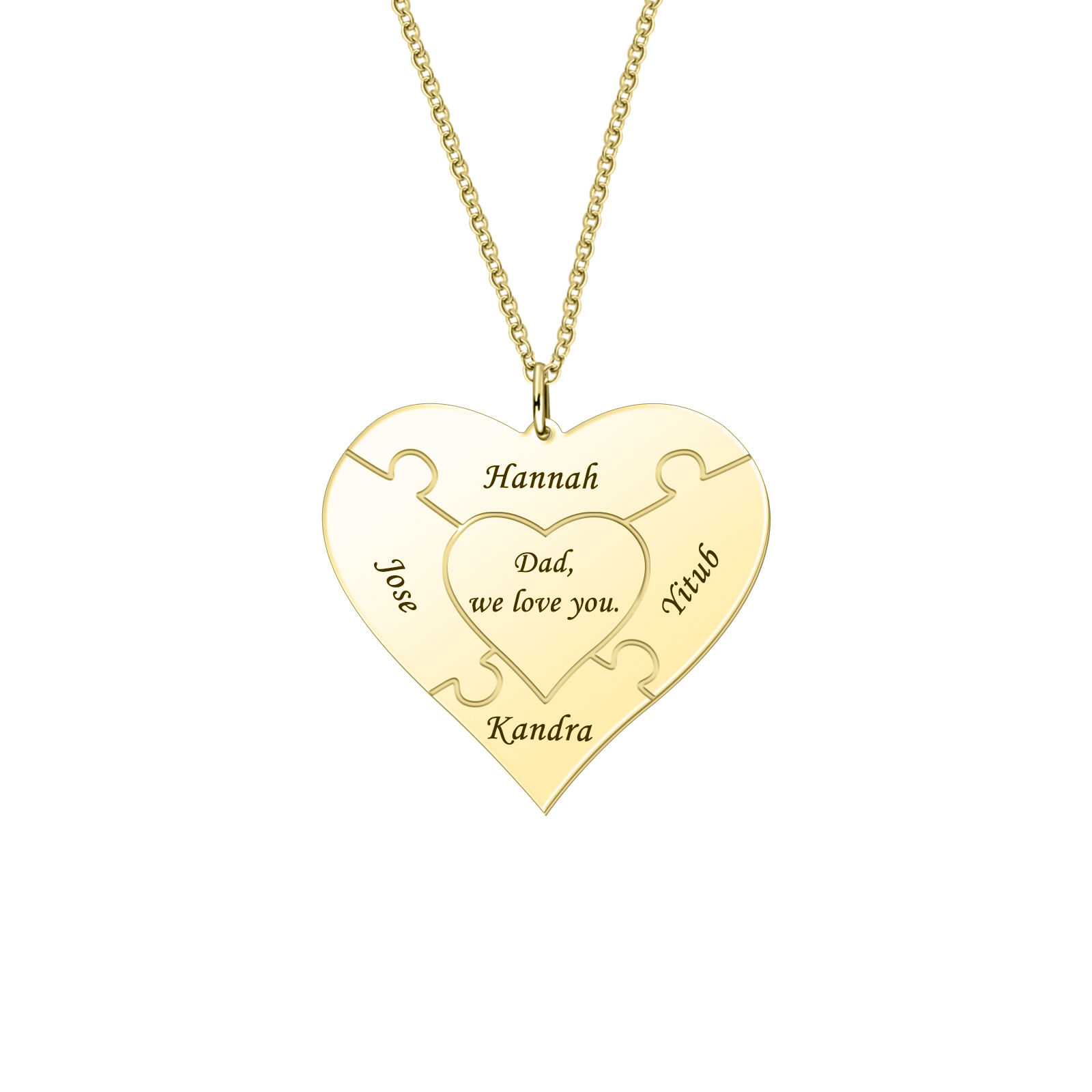Personalized Gold Plated Heart Necklace Puzzle Necklace with Engraving