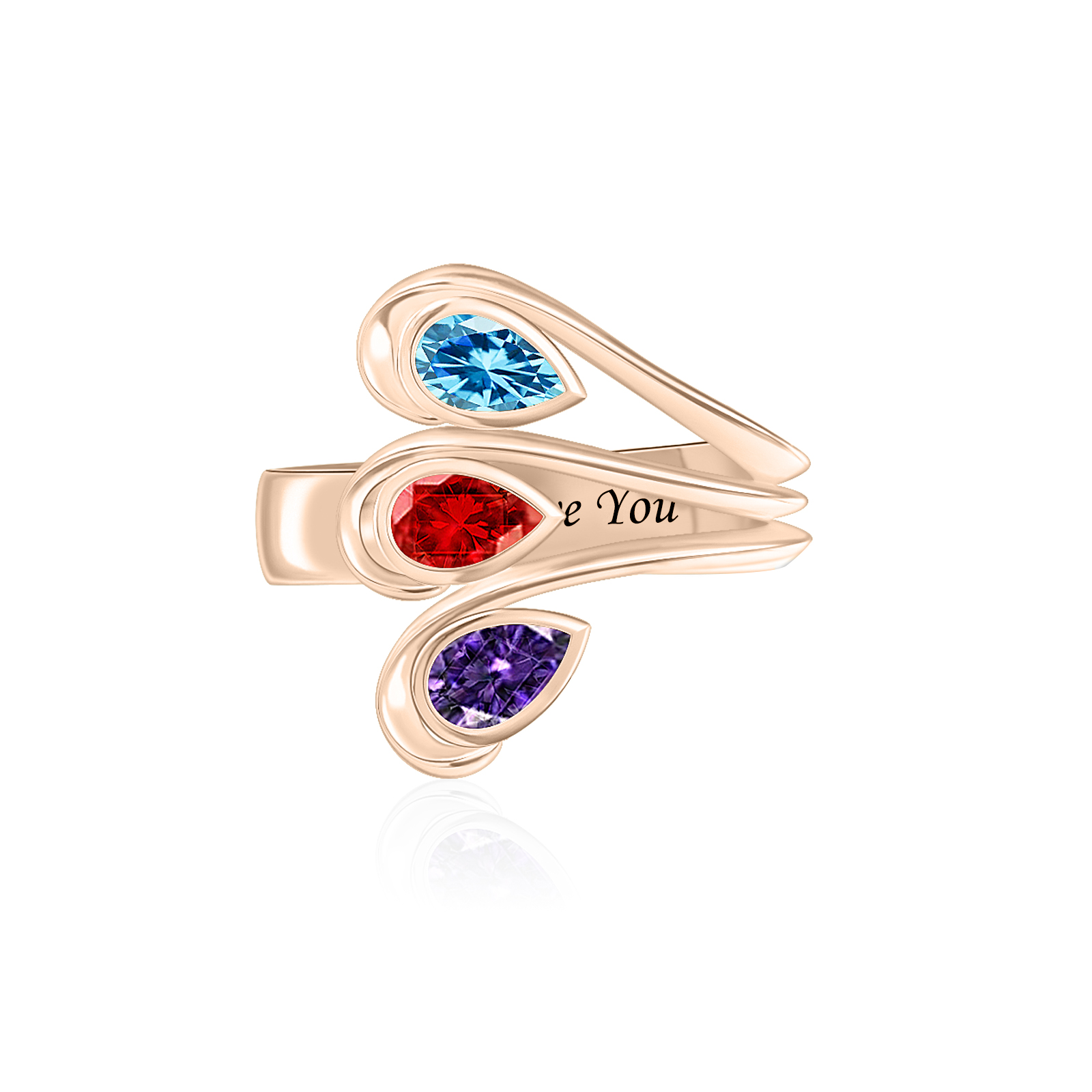 Simulated Peacock Plume Birthstones Ring with Customized Content-YITUB
