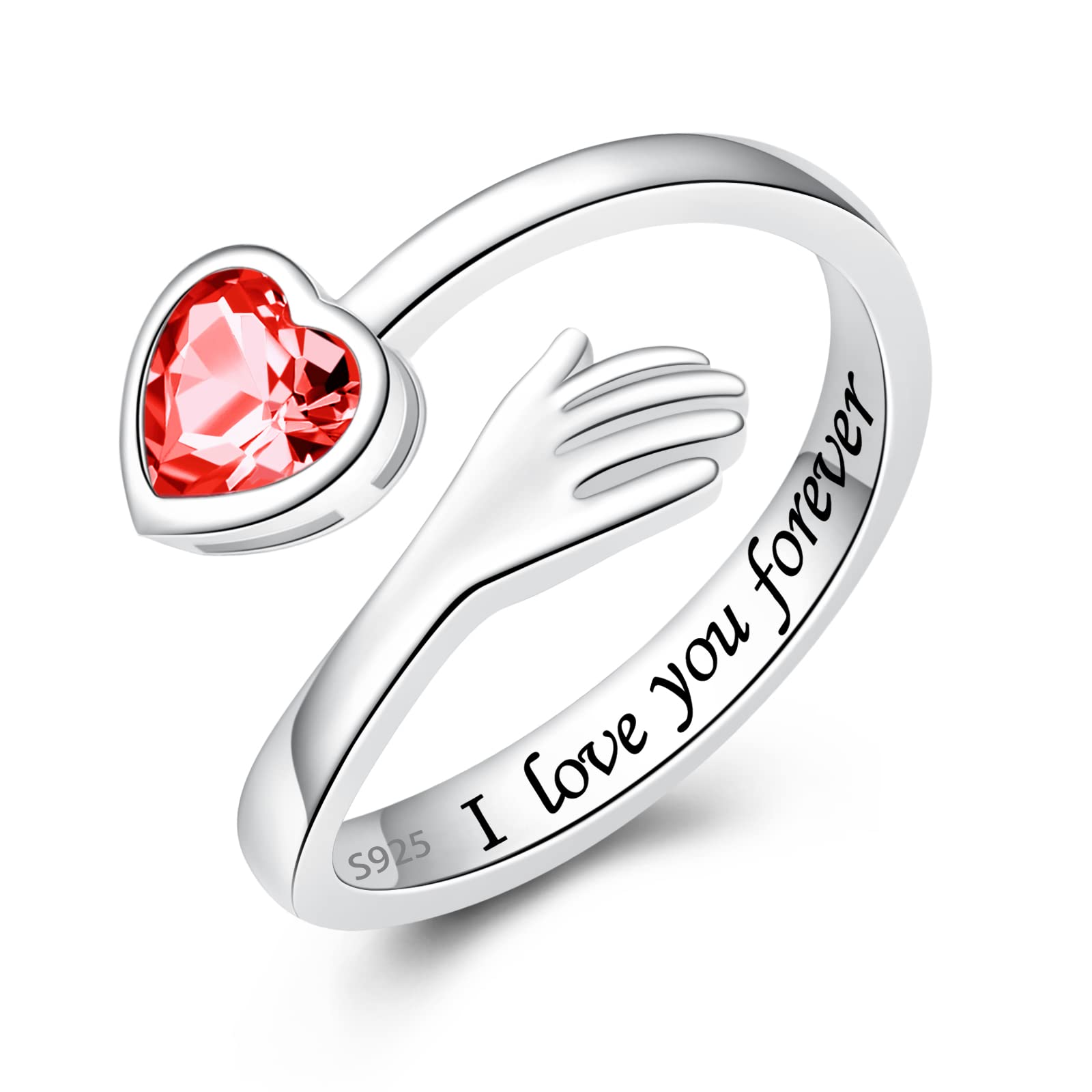 Adjustable Hug Ring Personalized Birthstone Open Ring Gift for Her-YITUB