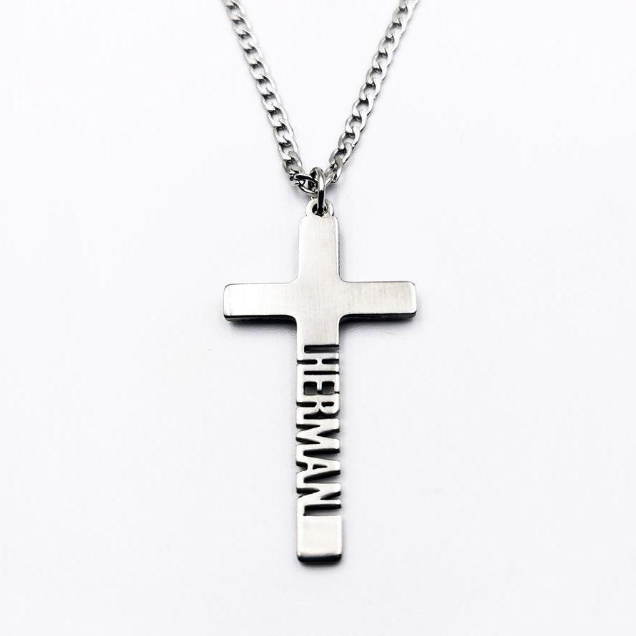 Custom Cross Cutout Name Necklace for Him