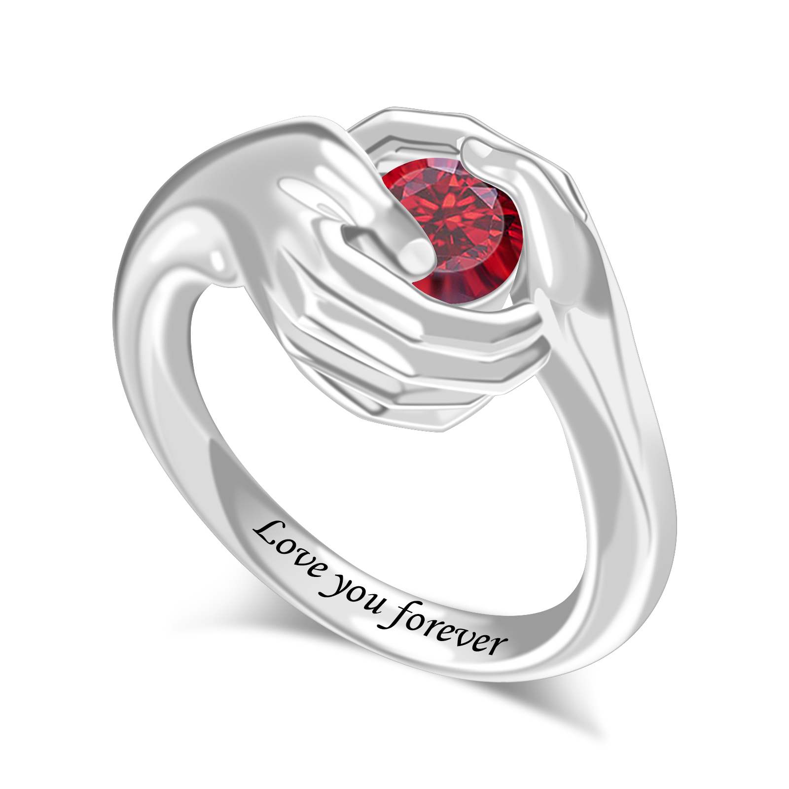 Personalized Hands Holding Diamond Ring Custom Birthstone Ring