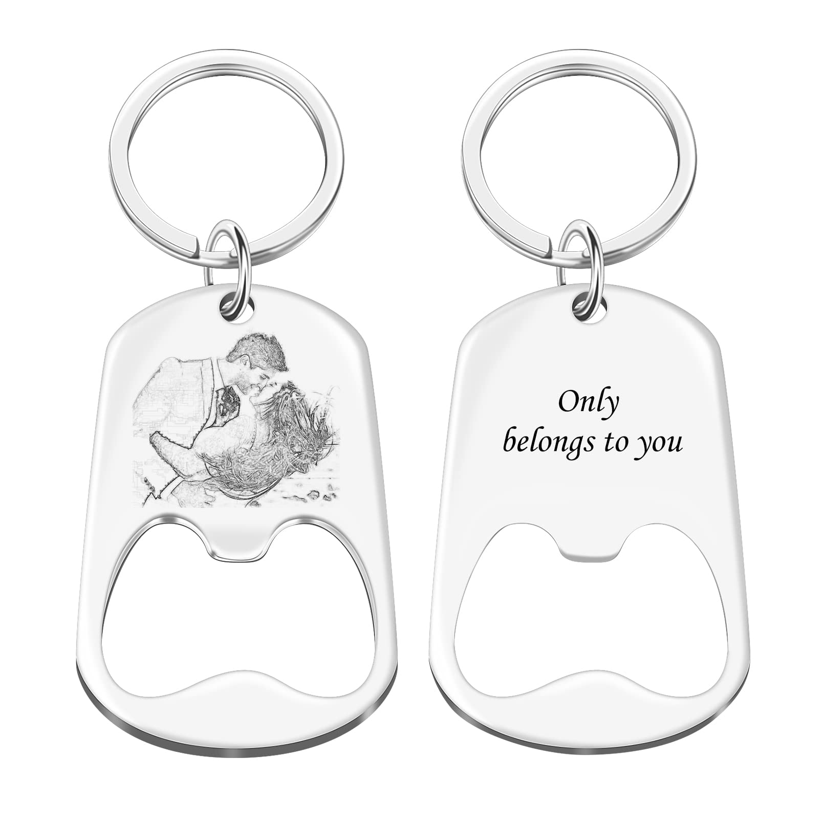 Custom Bottle Opener Shaped Keychain with Photo and Engraving Text 