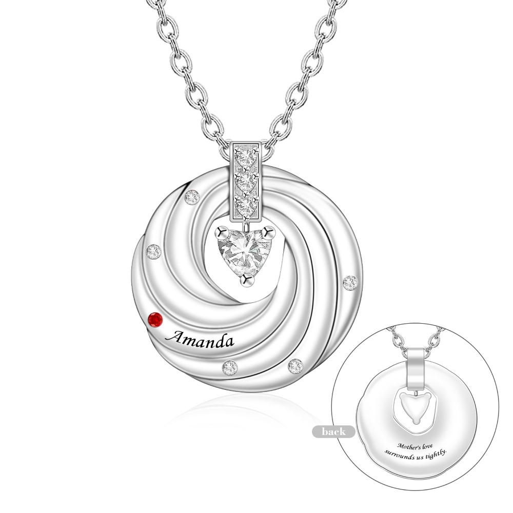 Personalized Round Spiral Family Birthstone Necklace