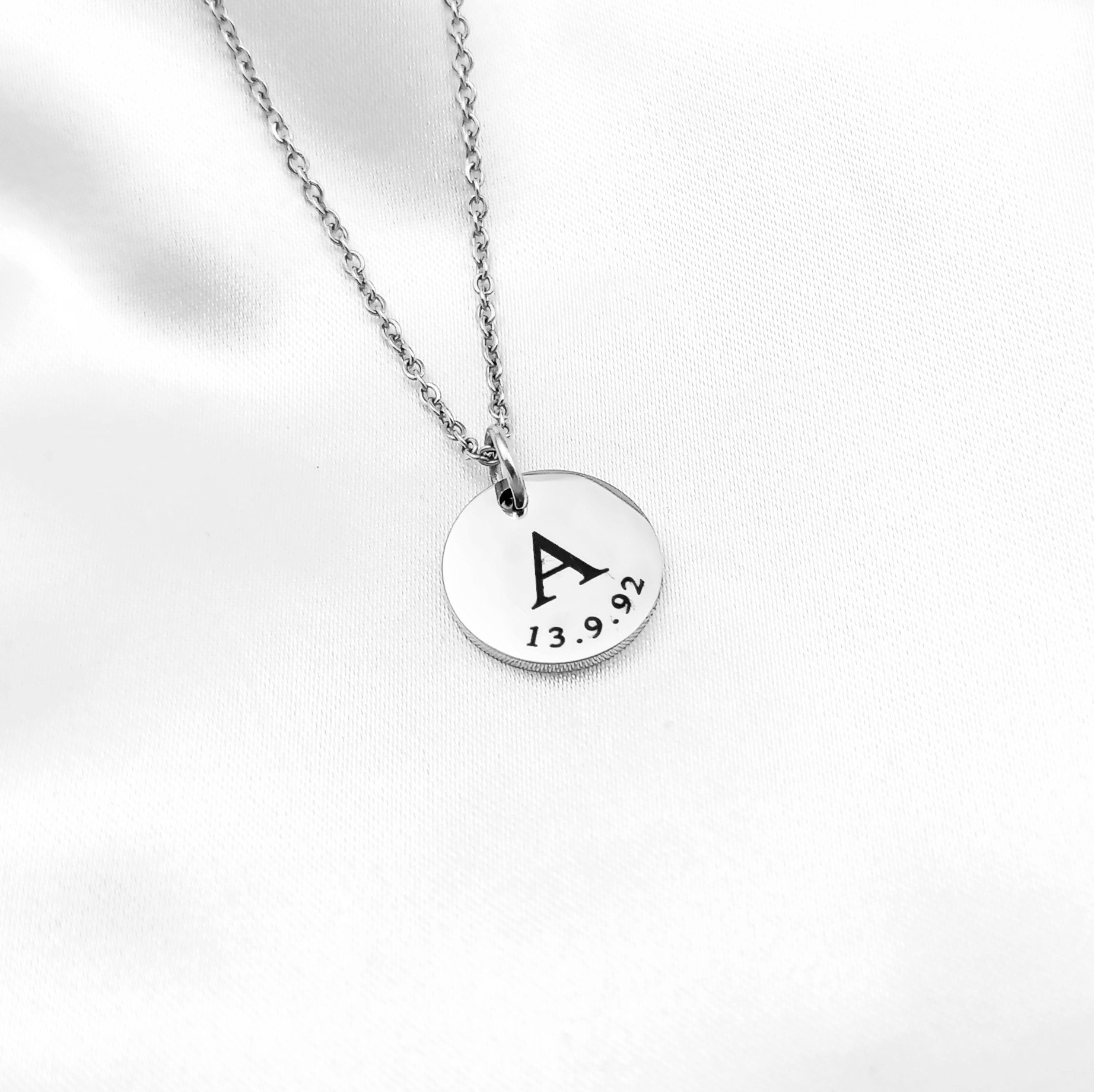 Initial Date Disc Necklace Best Gift for Mom