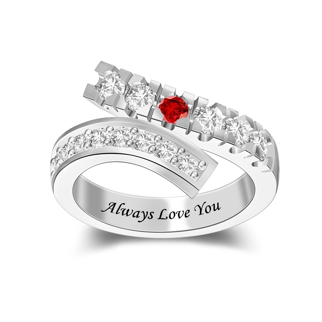 Filament Ribbon Birthstone Ring witn Free Engraved Content