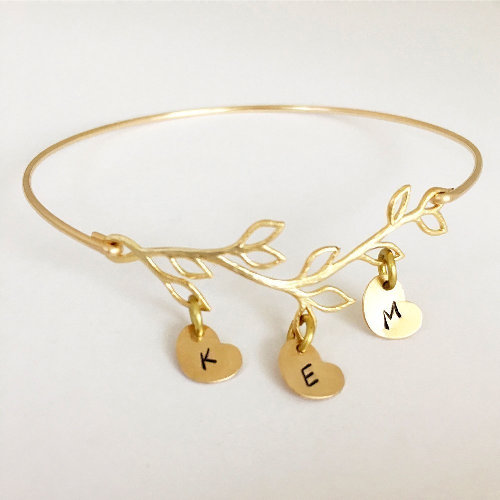 Customize Olive Branch Bracelet with Heart Charms-YITUB