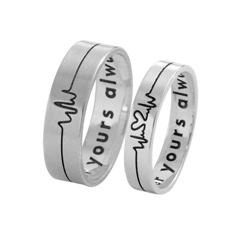 Engraved Heartbeat Couple's Rings in Sterling Silver | Feel Each Other's Heartbeat-YITUB