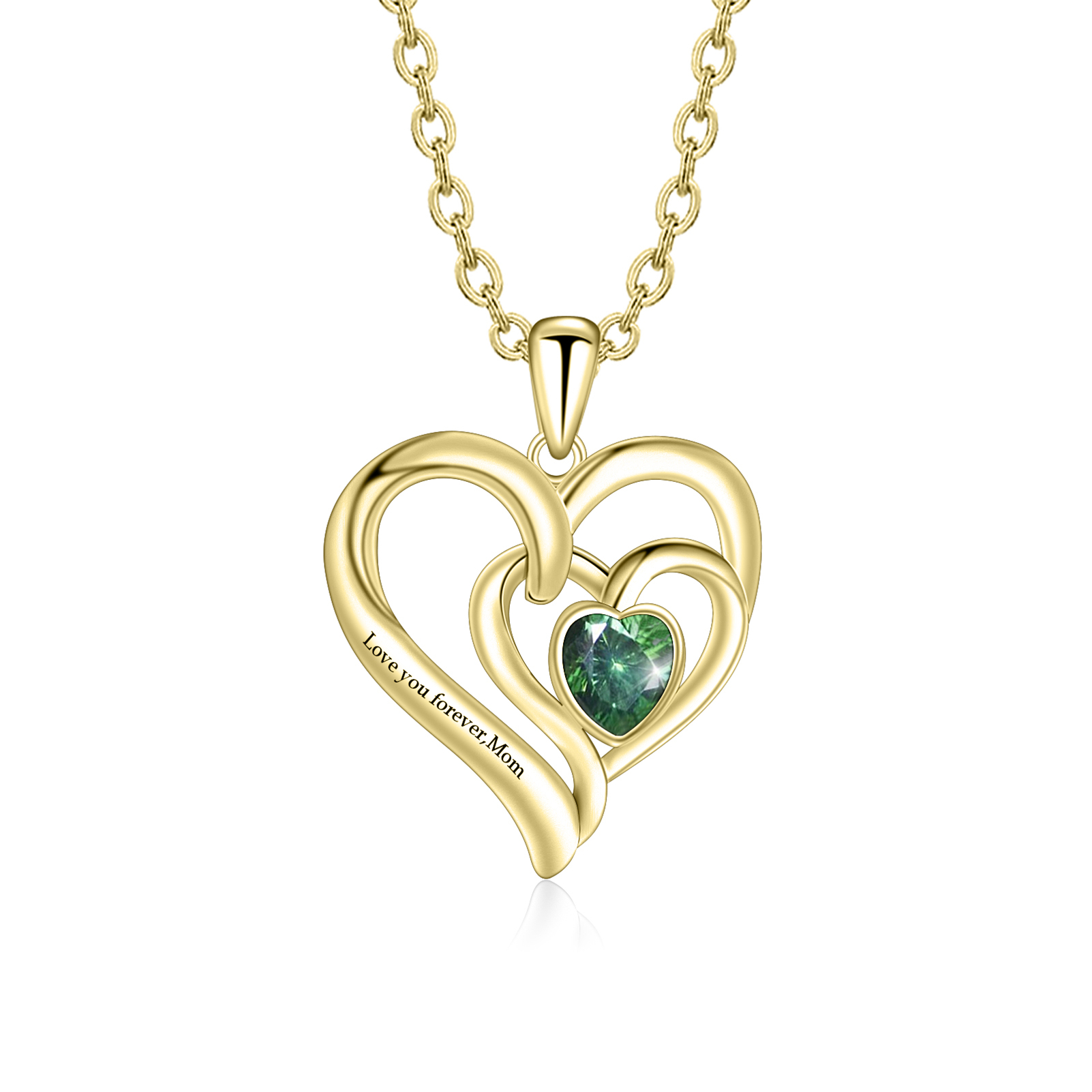 Double Heart Pendant Name Necklace Birthstone Necklace for Your Loved-YITUB