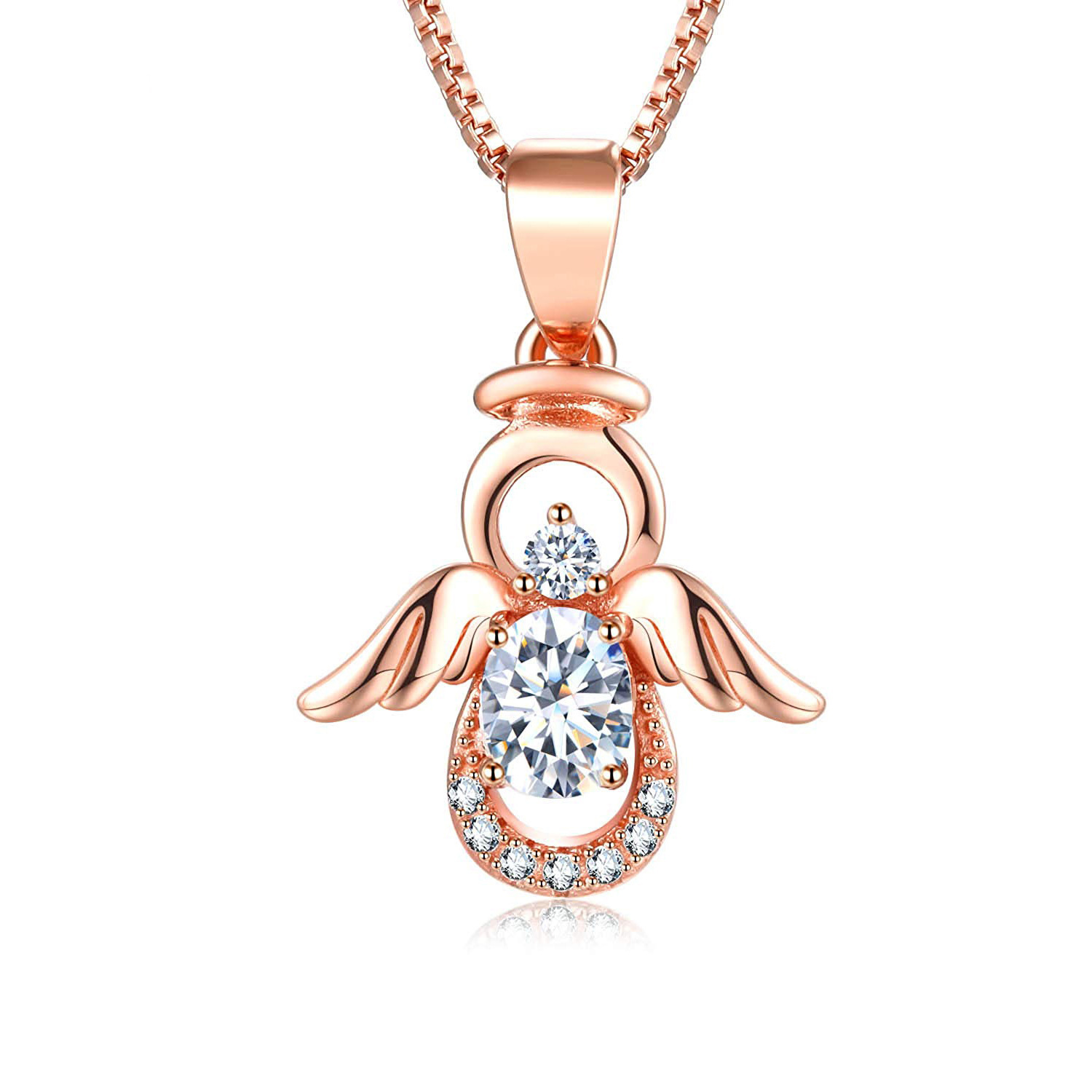 Lovely Rose Gold Angel Pendant with Twinkling Cubic Zirconia