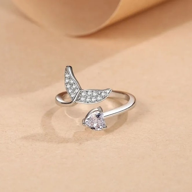 Adjustable Mermaid Ring with Birthstone for Women