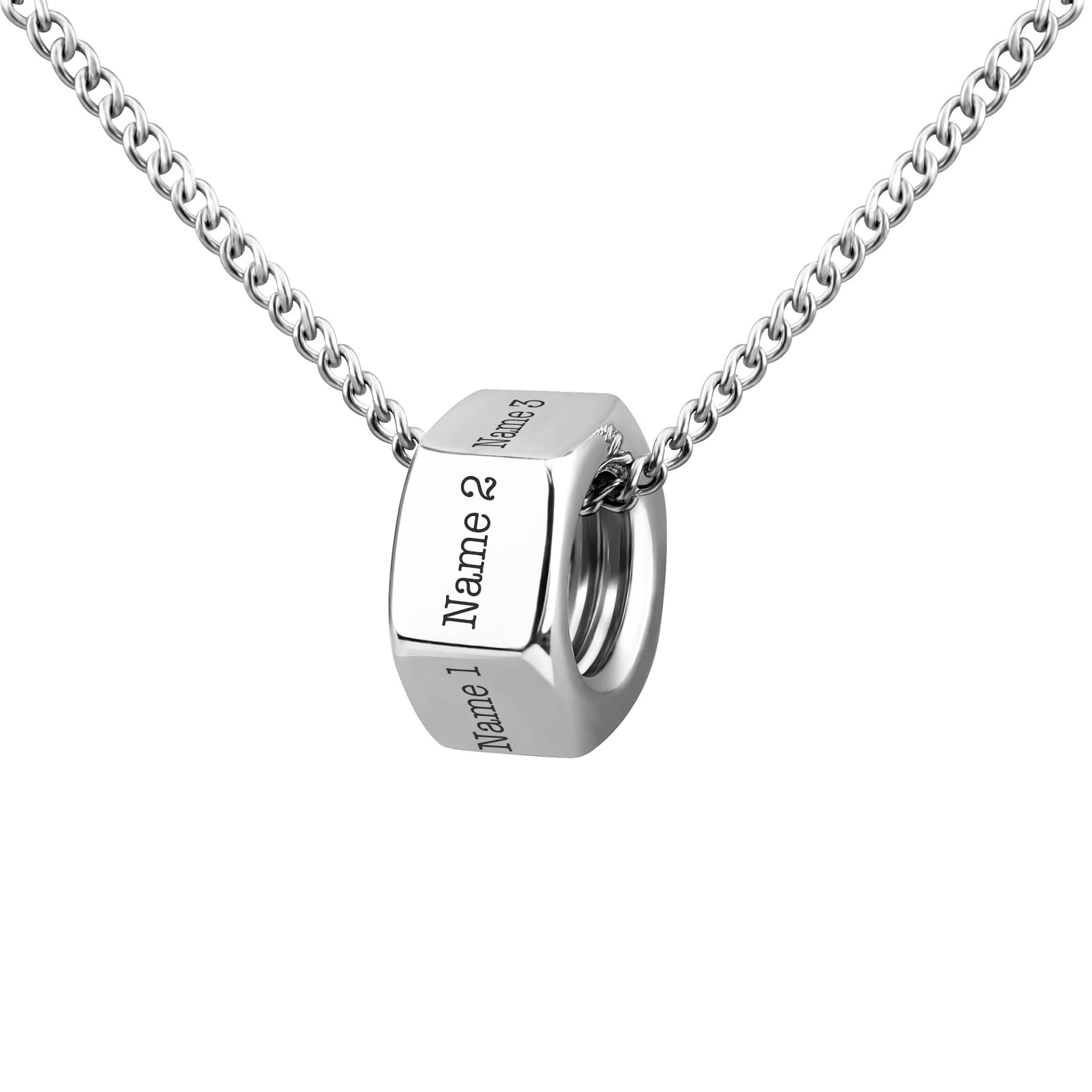 Custom Men‘s Nut Necklace with 3 Names Engraved in Stainless Steel 