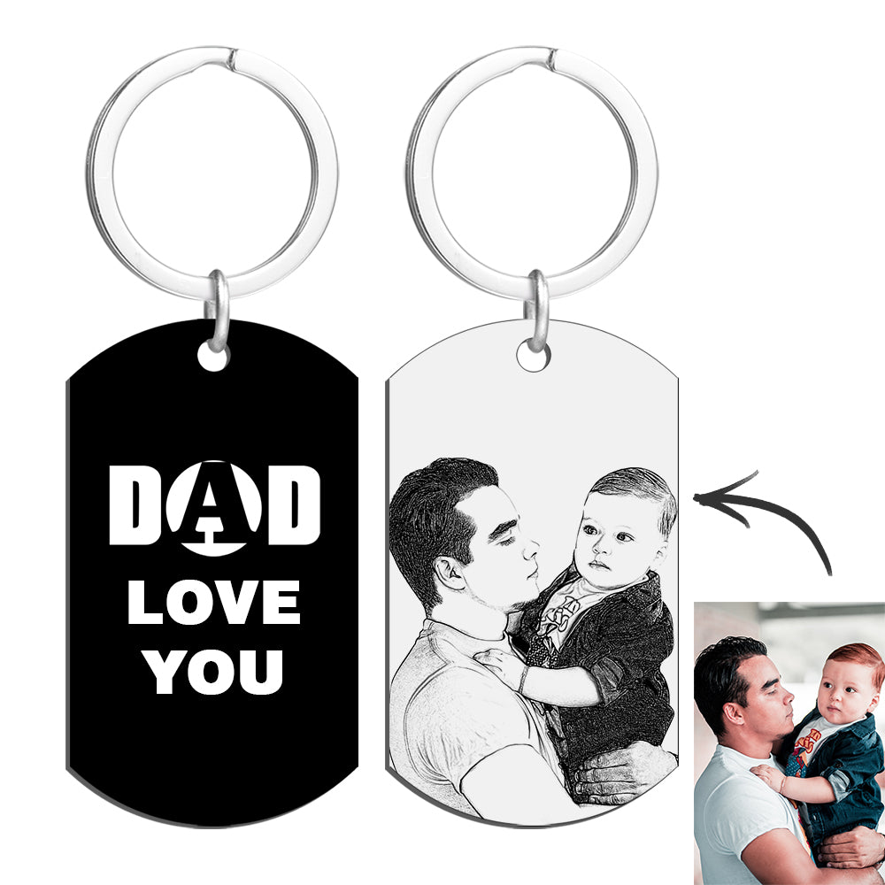 Personalized Photo Engraved Keychain for Dad-YITUB
