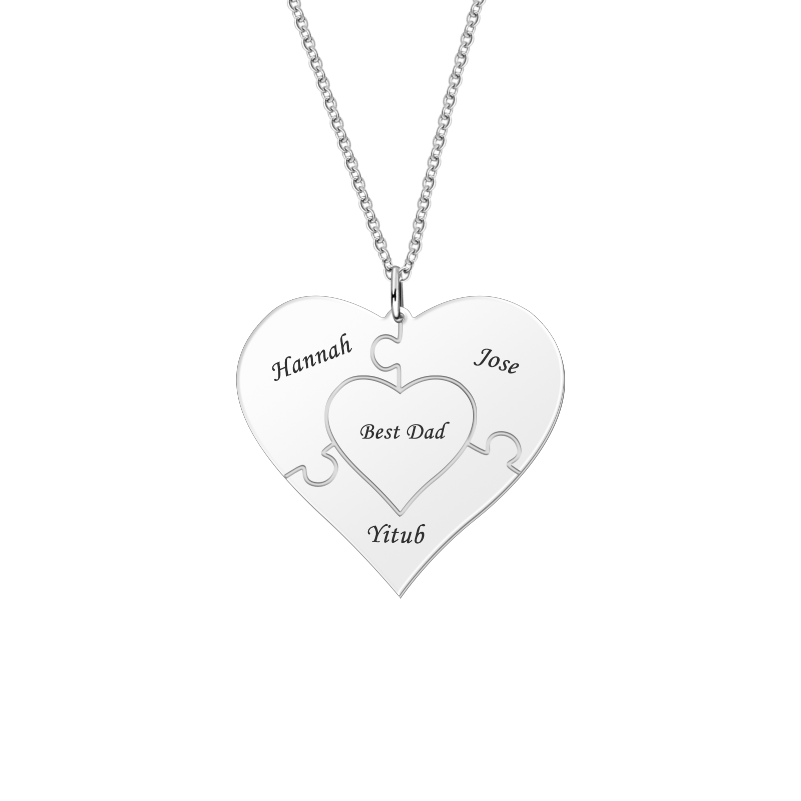 Engraved Name Necklace Puzzle Stitching Heart Necklace Silver