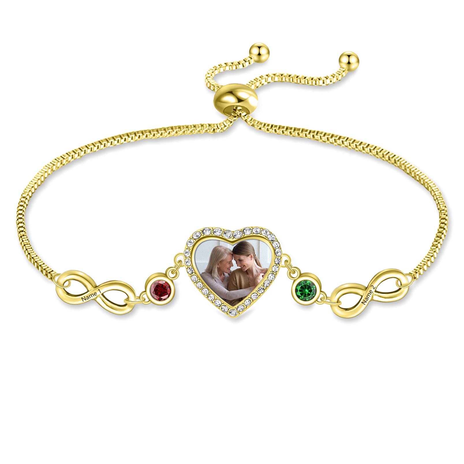 Personalized Engraved Photo Bracelet with Birthstones-YITUB
