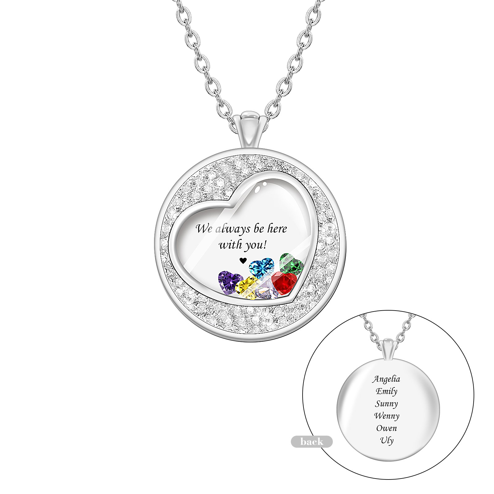 Personalized Floating Memory Locket Necklace with Birthstones-YITUB