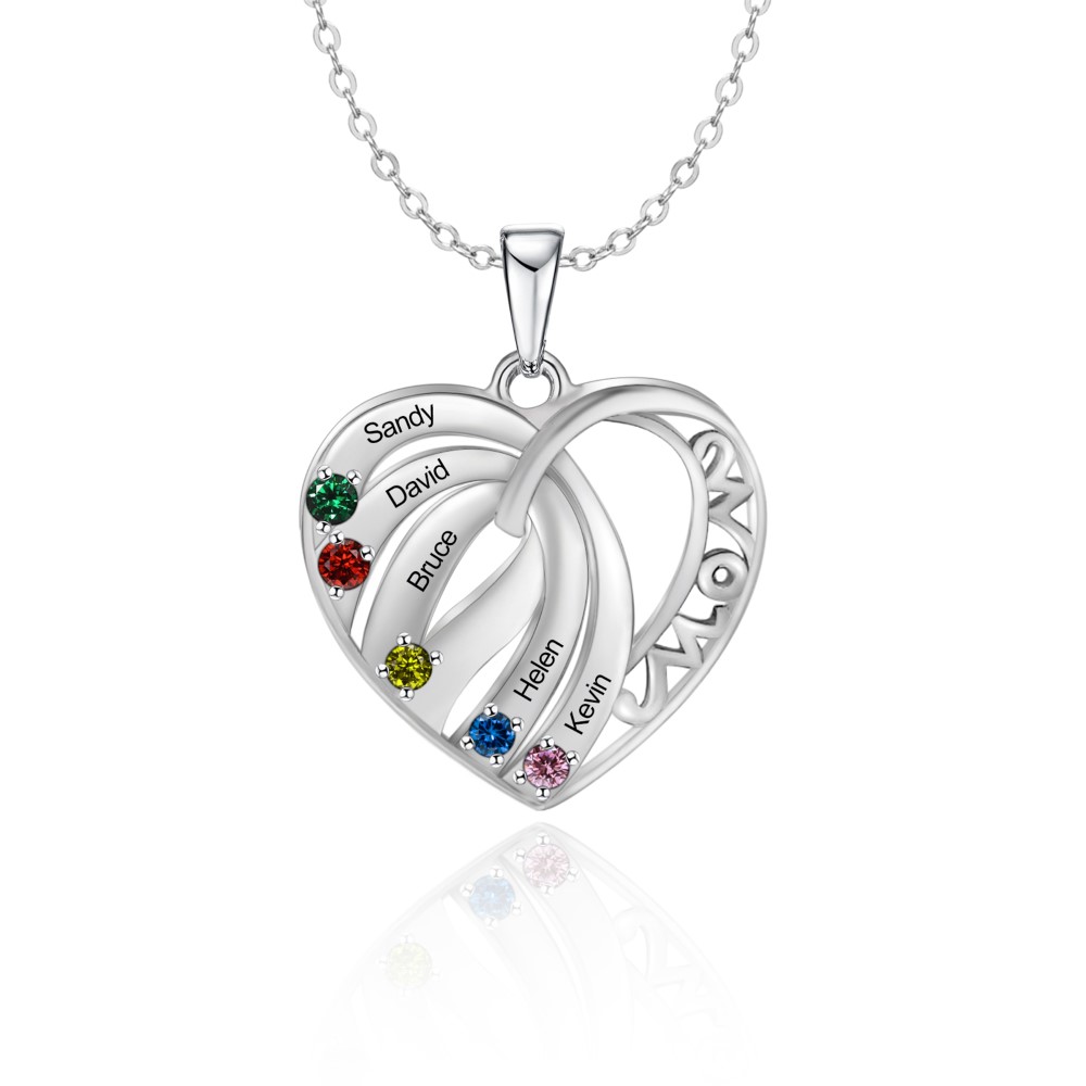 Personalized Heart Embrace Necklace with 5/6 Birthstones