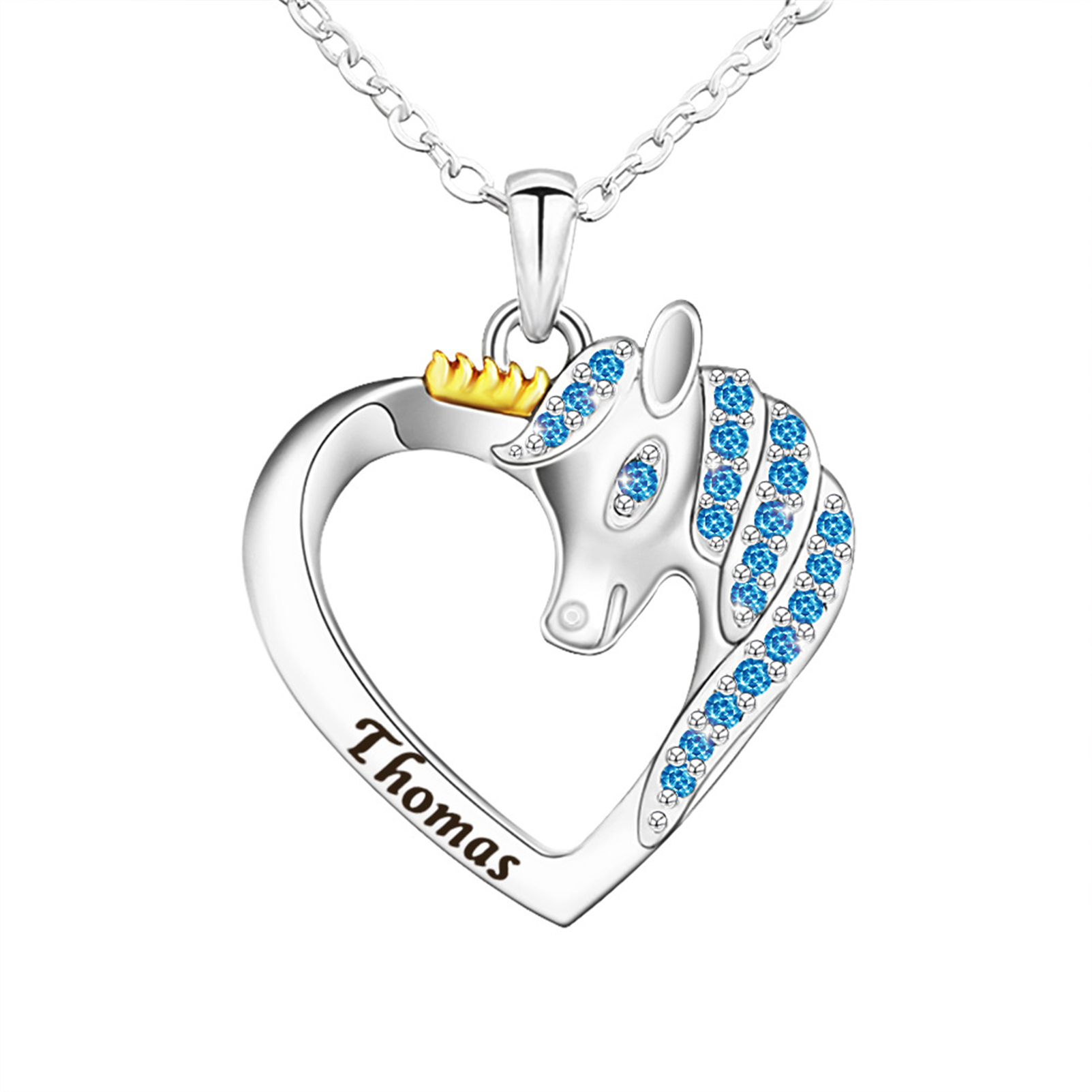 Personalized Heart Crystal Unicorn Necklace with  Free Engraved Name-YITUB