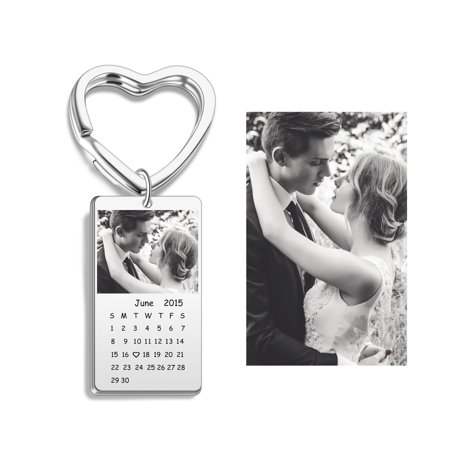 Supports Calendar-Style Birthday Heart KeyChain with Photo Engraved